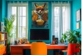 Πίνακας σε καμβά " Αλεπού με Ποπ Κορν - Στυλ Pop Art " 60X90