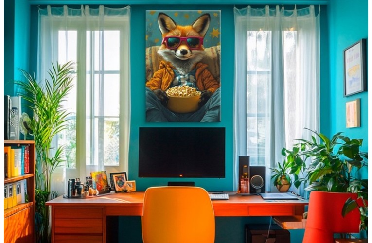 Πίνακας σε καμβά " Αλεπού με Ποπ Κορν - Στυλ Pop Art " 60X90
