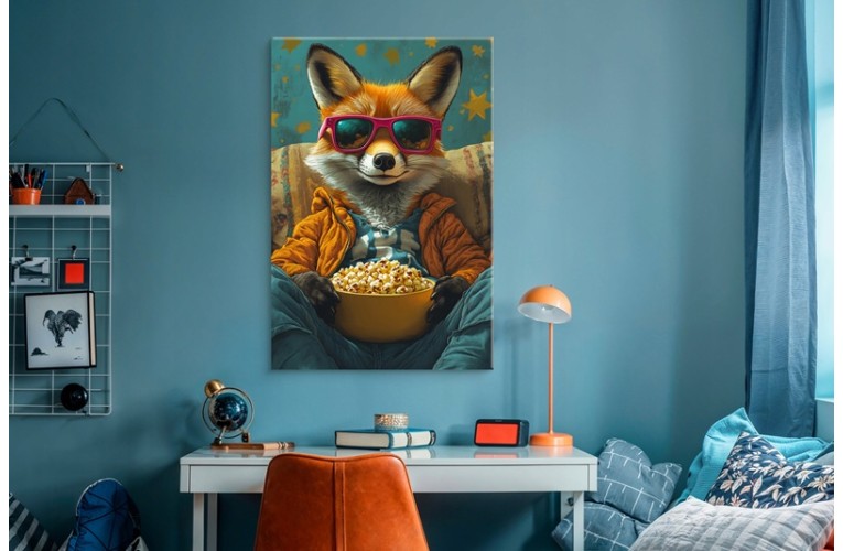 Πίνακας σε καμβά " Αλεπού με Ποπ Κορν - Στυλ Pop Art " 60X90