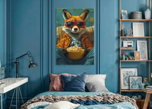 Πίνακας σε καμβά " Αλεπού με Ποπ Κορν - Στυλ Pop Art " 60X90