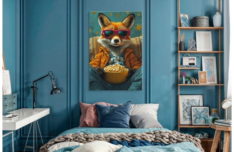 Πίνακας σε καμβά " Αλεπού με Ποπ Κορν - Στυλ Pop Art " 60X90