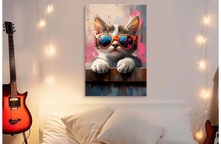 Πίνακας σε καμβά " Γάτα με Γυαλι΄ά - Στυλ Pop Art " 60X90