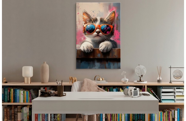Πίνακας σε καμβά " Γάτα με Γυαλι΄ά - Στυλ Pop Art " 60X90