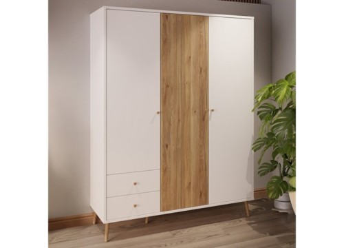 Ντουλάπα HARLSSON 154cm χρώμα Λευκό - δρυός Mauvella