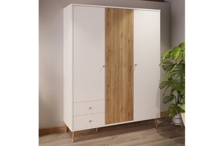 Ντουλάπα HARLSSON 154cm χρώμα Λευκό - δρυός Mauvella