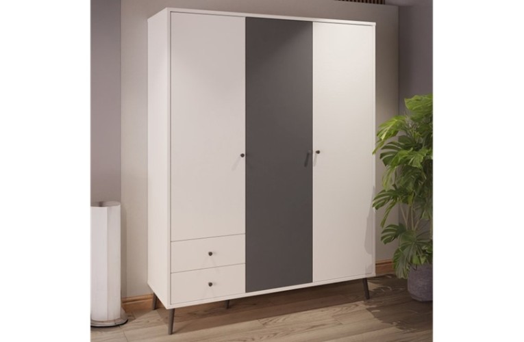 Ντουλάπα HARLSSON 154cm χρώμα Λευκό - Γκρι