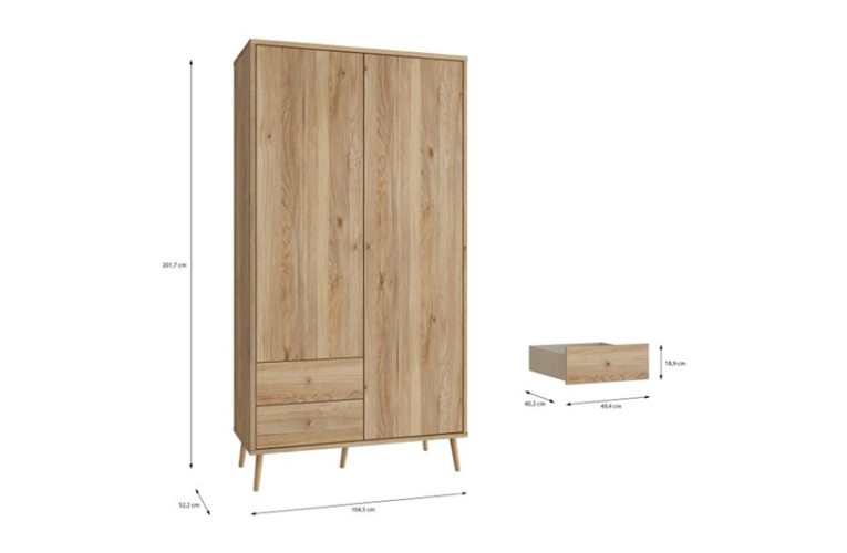 Ντουλάπα HARLSSON 105cm χρώμα δρυός Mauvella
