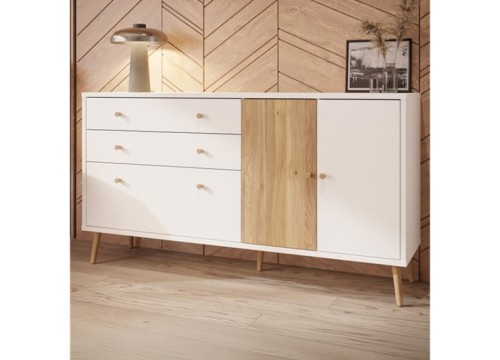 Μπουφές HARLSSON 159cm χρώμα Λευκό - δρυός Mauvella
