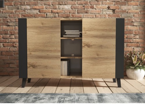 Μπουφές LOFT 2D χρώμα δρυός WOTAN - Μαύρο Μπουφές LOFT 2D χρώμα δρυός WOTAN - Μαύρο