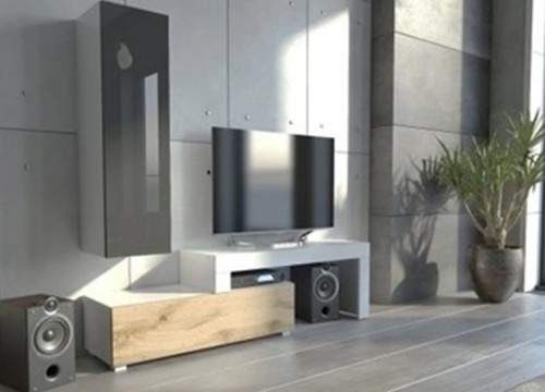 Σύνθετο σαλονιού MILANO 108-200 Λευκό-χρώμα δρυός WOTAN-Μαύρο