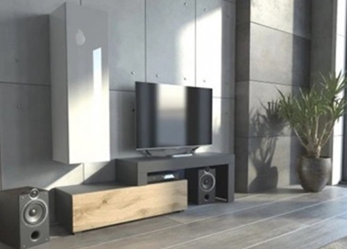 Σύνθετο σαλονιού MILANO 108-200 Μαύρο - χρώμα δρυός WOTAN - Λευκό