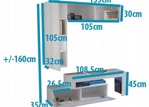 Σύνθετο σαλονιού MILANO 140-200 Λευκό - Μαύρο