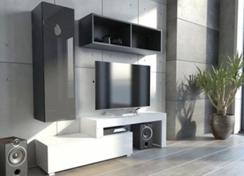 Σύνθετο σαλονιού MILANO 140-200 Λευκό - Μαύρο 2