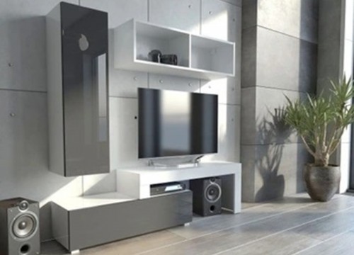 Σύνθετο σαλονιού MILANO 140-200 Λευκό - Μαύρο