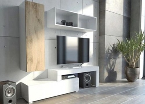 Σύνθετο σαλονιού MILANO 140-200 Λευκό - χρώμα δρυός WOTAN