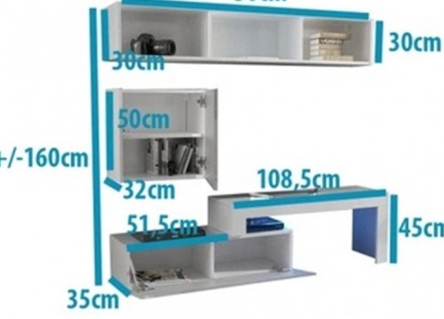 Σύνθετο σαλονιού MILANO 160-200 Λευκό - Μαύρο