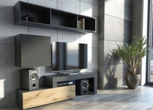 Σύνθετο σαλονιού MILANO 160-200 Μαύρο - χρώμα δρυός WOTAN