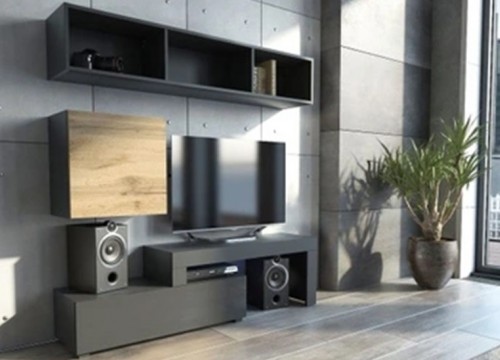 Σύνθετο σαλονιού MILANO 160-200 Μαύρο - χρώμα δρυός WOTAN