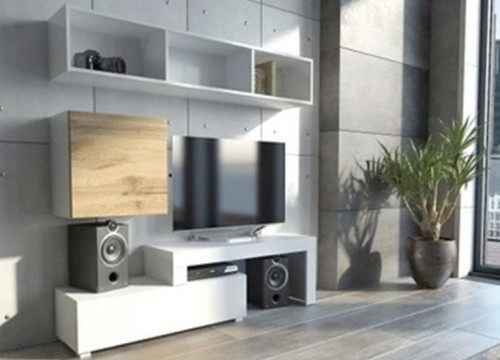 Σύνθετο σαλονιού MILANO 160-200 Λευκό - χρώμα δρυός WOTAN