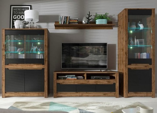 Σύνθετο σαλονιού RUSO χρώμα δρυός - μαύρο