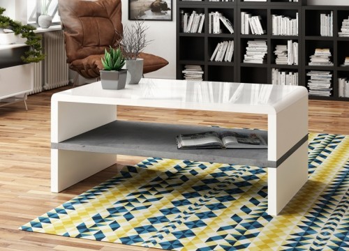 Τραπεζάκι σαλονιού ROCK Λευκό λάκα - μπετόν ματ Τραπεζάκι σαλονιού ROCK Λευκό λάκα - μπετόν ματ