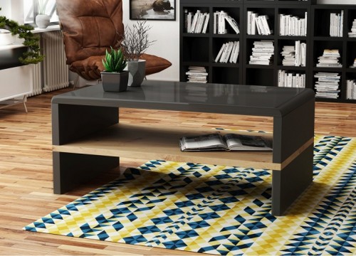 Τραπεζάκι σαλονιού ROCK Ανθρακί λάκα - Χρώμα δρυός Artisan Τραπεζάκι σαλονιού ROCK Ανθρακί λάκα - Χρώμα δρυός Artisan