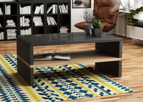 Τραπεζάκι σαλονιού ROCK Ανθρακί λάκα - Χρώμα δρυός Artisan Τραπεζάκι σαλονιού ROCK Ανθρακί λάκα - Χρώμα δρυός Artisan