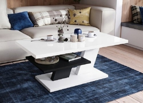 Τραπεζάκι σαλονιού CLIFF λευκό λάκα - μαύρο ματ