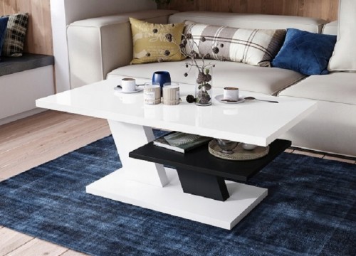 Τραπεζάκι σαλονιού CLIFF λευκό λάκα - μαύρο ματ