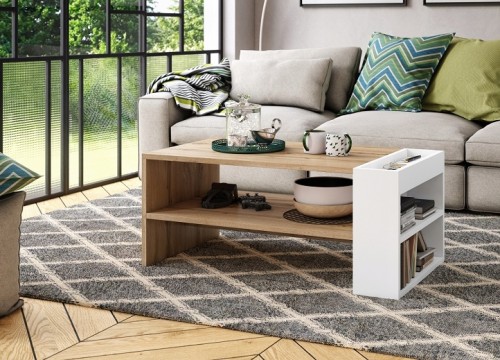 Τραπεζάκι σαλονιού NEFRI χρώμα δρυός Wotan - Λευκό ματ