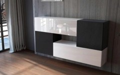 Κρεμαστή σύνθεση ντουλαπιών KWADRO 155 Λευκό - Μαύρο Κρεμαστή σύνθεση ντουλαπιών KWADRO 155 Λευκό - Μαύρο