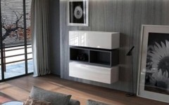 Κρεμαστή σύνθεση ντουλαπιών-ραφιού KWADRO 105X3 Λευκό - Μαύρο Κρεμαστή σύνθεση ντουλαπιών-ραφιού KWADRO 105X3 Λευκό - Μαύρο